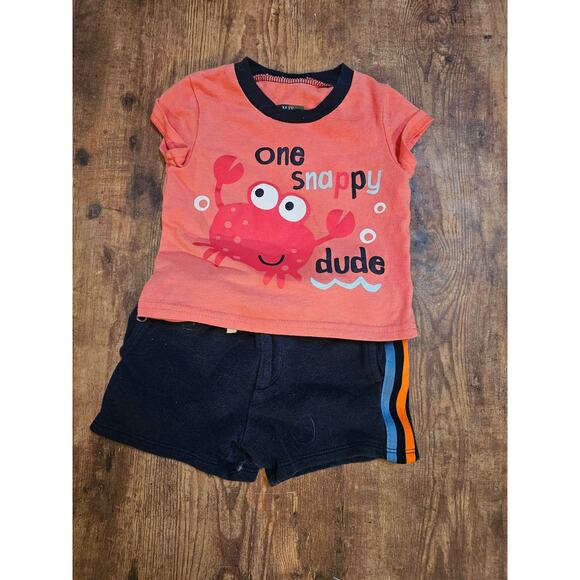 18M Baby Boy Pajama Set – "One Snappy Dude" Crab Tee & Shorts - Picture 1 of 3